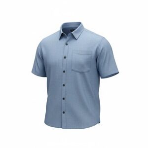 Eddie Bauer Mens 2XL Classic Fit Short Sleeve Button Down Shirt Blue Textured